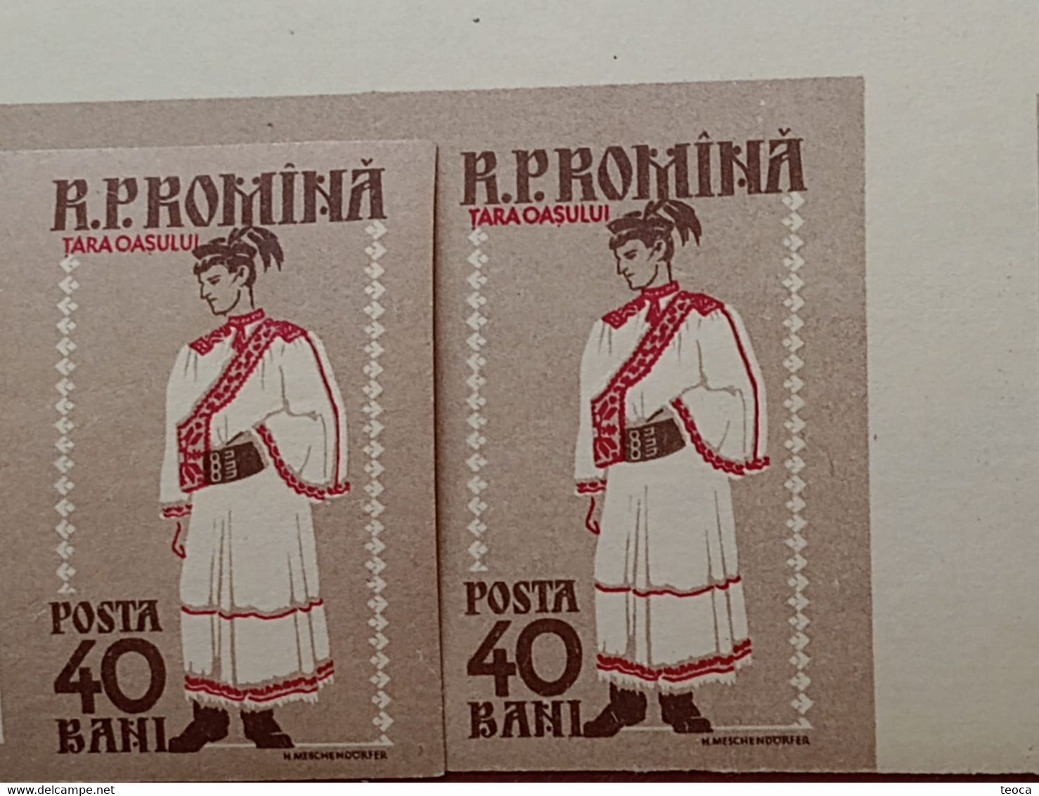 Stamps Errors Romania 1958  # MI 1740-41 B printed with errors  traditional popular costume Țară Orașului area