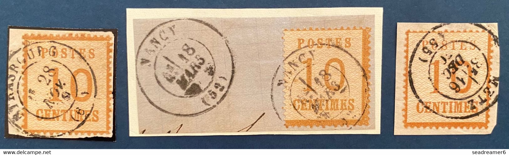 FRANCE Alsace Lorraine Occupation N°5 X2 + 5b 10c Oblitérés Dateurs Francais De Metz Nancy Et Strasbourg TTB - Used Stamps