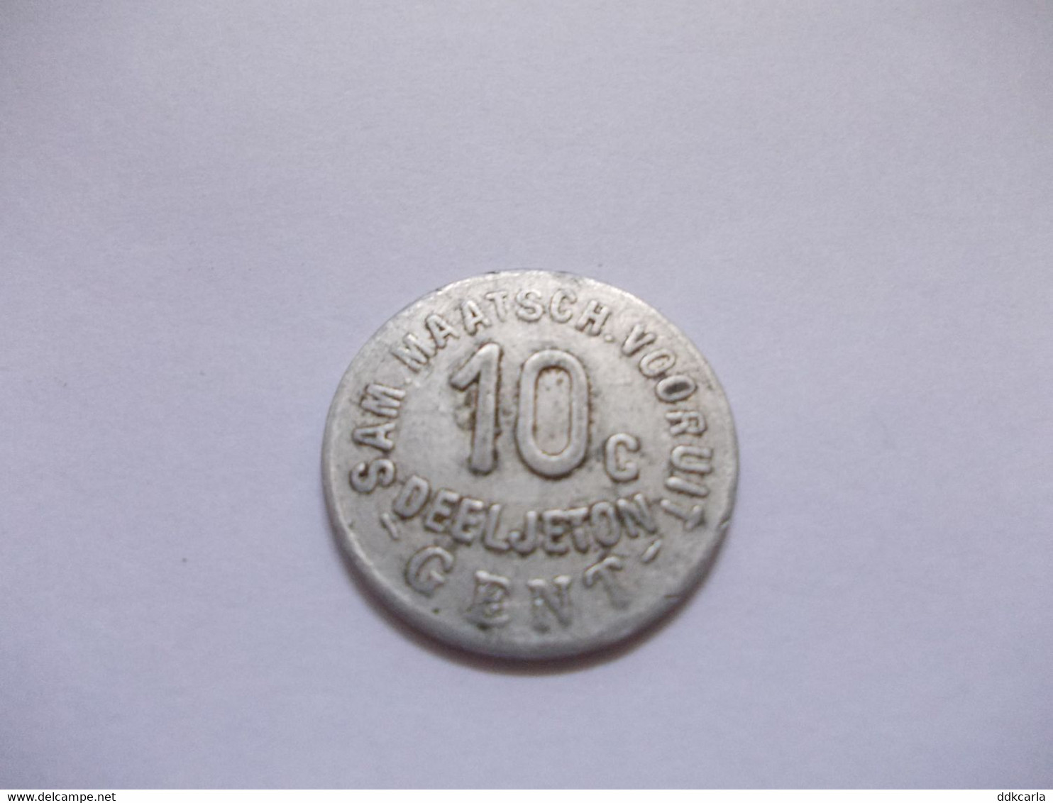 Jeton Noodgeld Deeljeton Sam. Maatsch. VOORUIT Gent 10c Uit Aluminium ? Datum 1880 - Broodjeton Brood - Monedas / De Necesidad