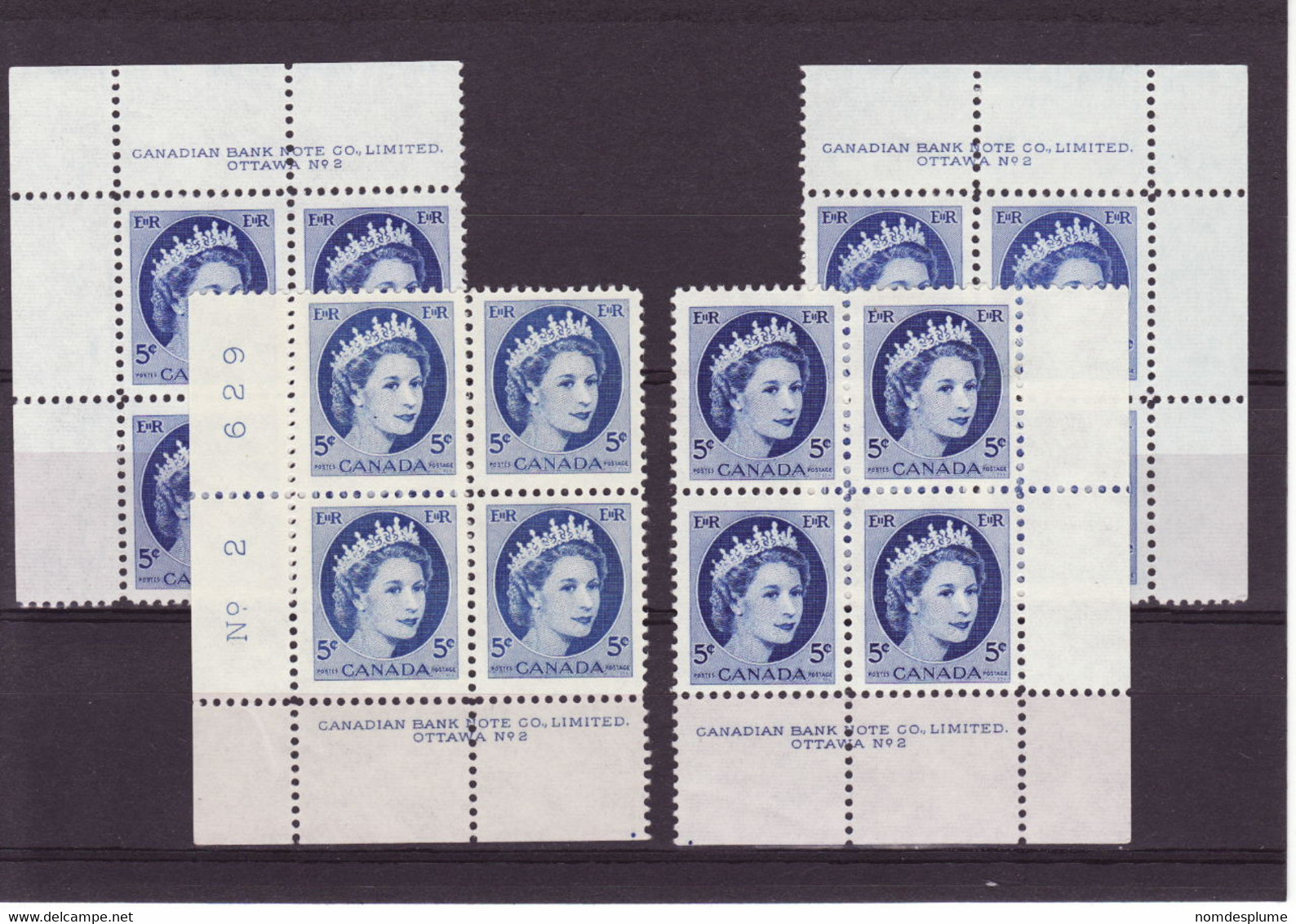 7915a) Canada QE II Wilding Block Mint Light Hinge Plate 2 - Plattennummern & Inschriften