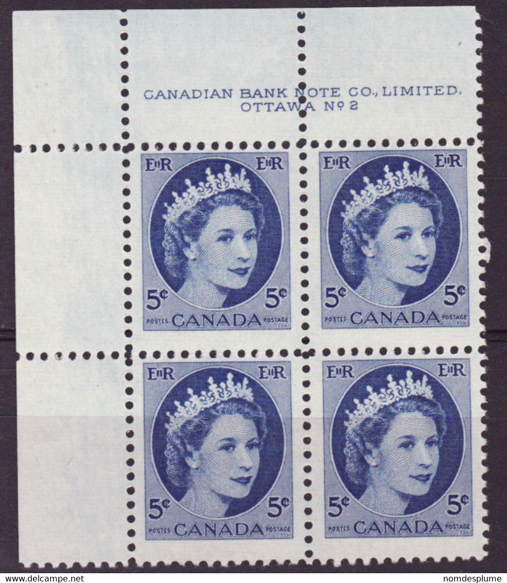 7917a) Canada QE II Wilding Block Mint  Light Hinge Plate 2 - Plate Number & Inscriptions