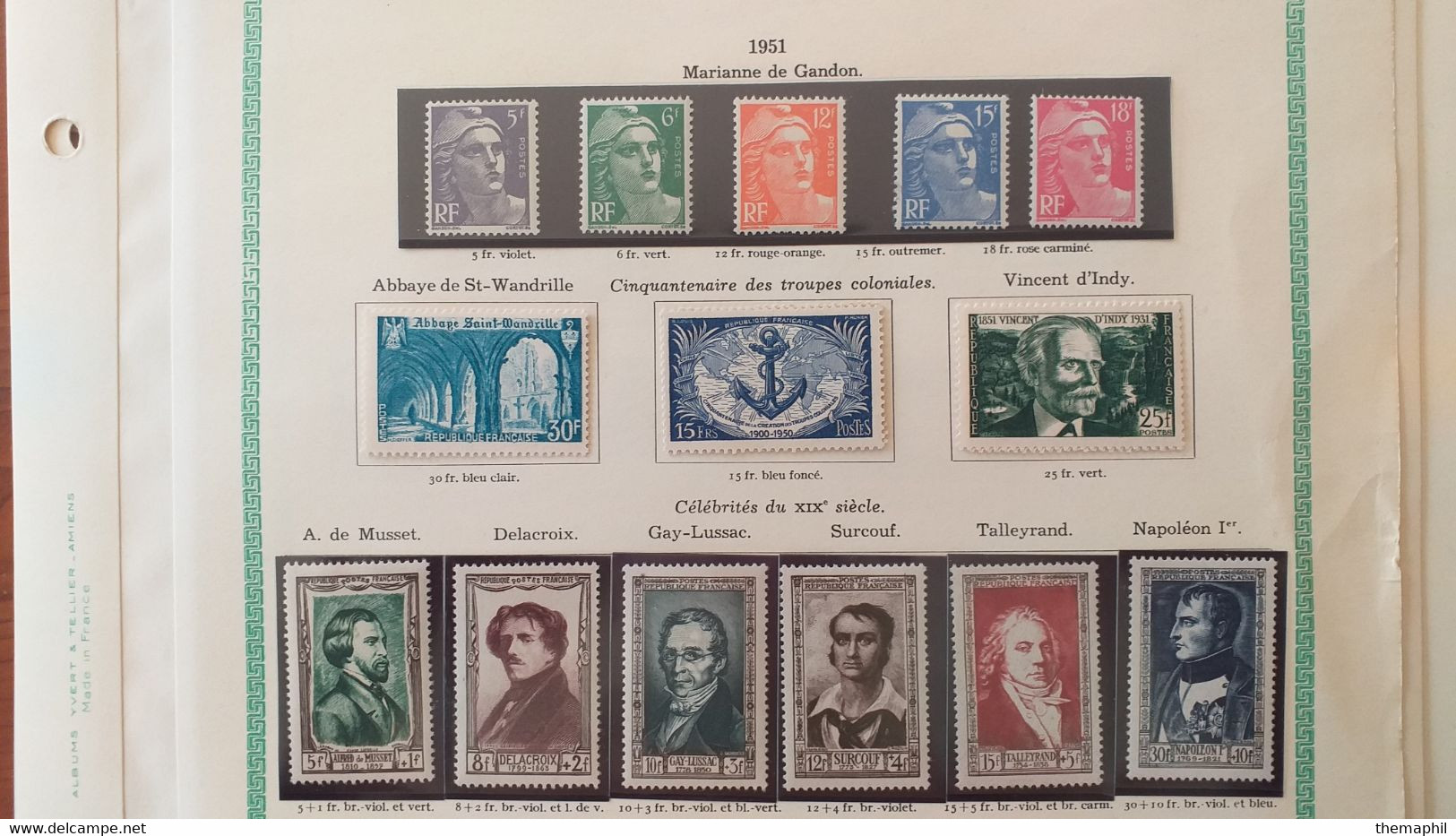 Lots TH 954 FRANCE Neufs Xx  Timbres De L'année 1951 Dont Serie Napoleon  Cote 100 € - Sammlungen (im Alben)