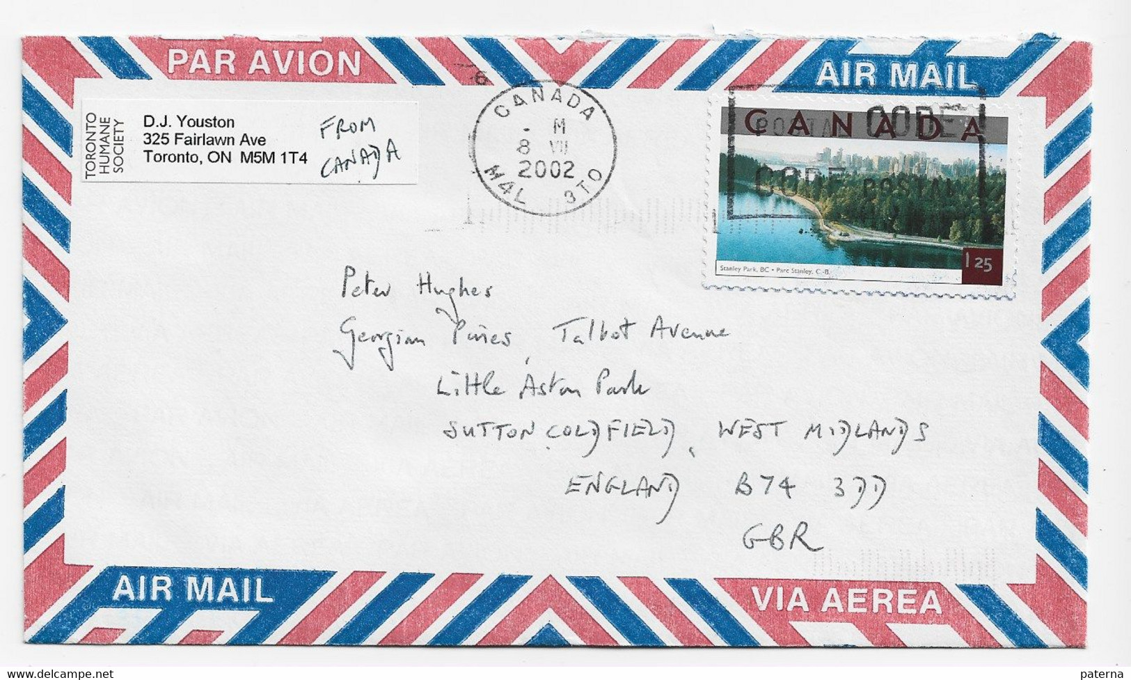 3704   Carta Aérea  Canadá 2002, - Lettres & Documents