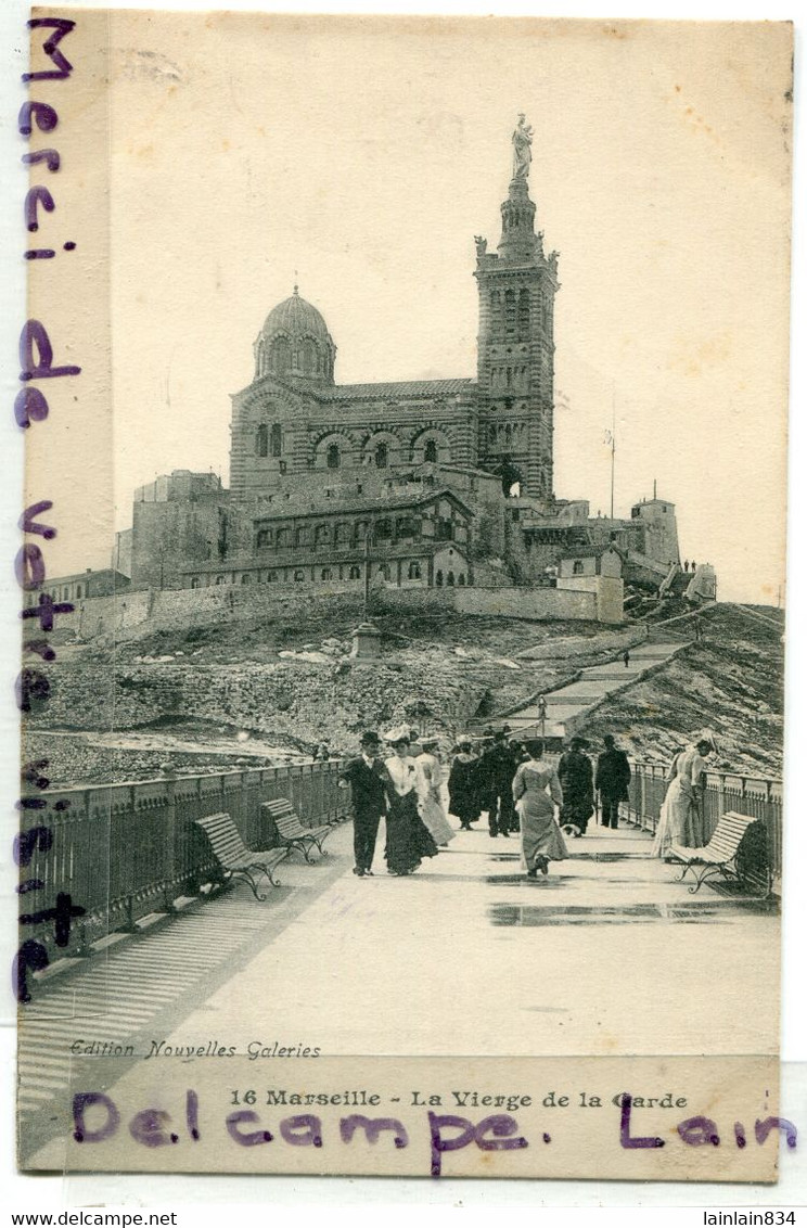 -16 -  MARSEILLE - La Vierge De La Garde, Animation, Peu Courante, Timbre D L'Exposition, écrite, 1906, TBE, Scans. - Notre-Dame De La Garde, Lift En De Heilige Maagd