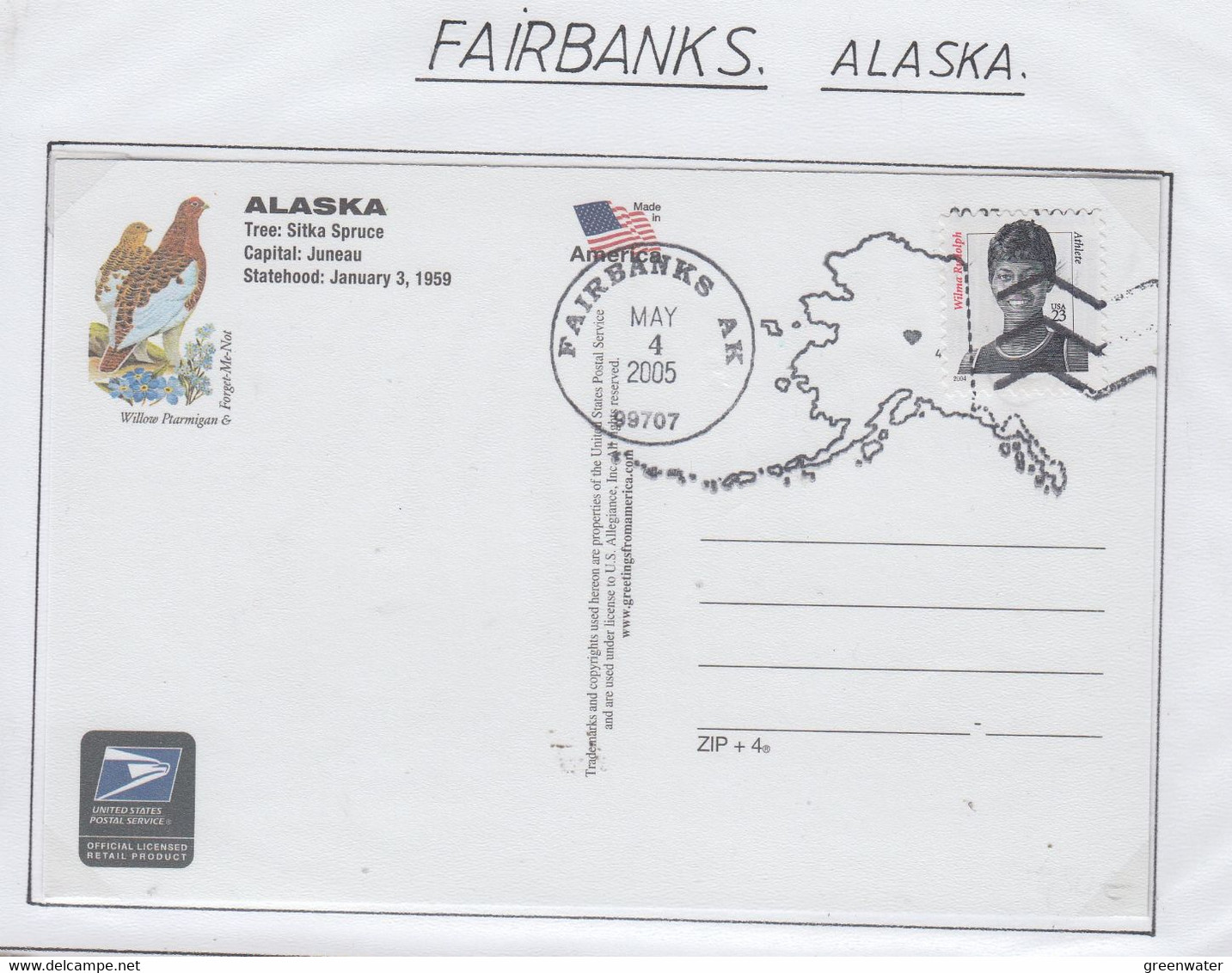 Alaska Fairbanks Postcard "Greetings From Alaska" Ca Fairbanks MAY 4 2005 (FB170C) - Fairbanks