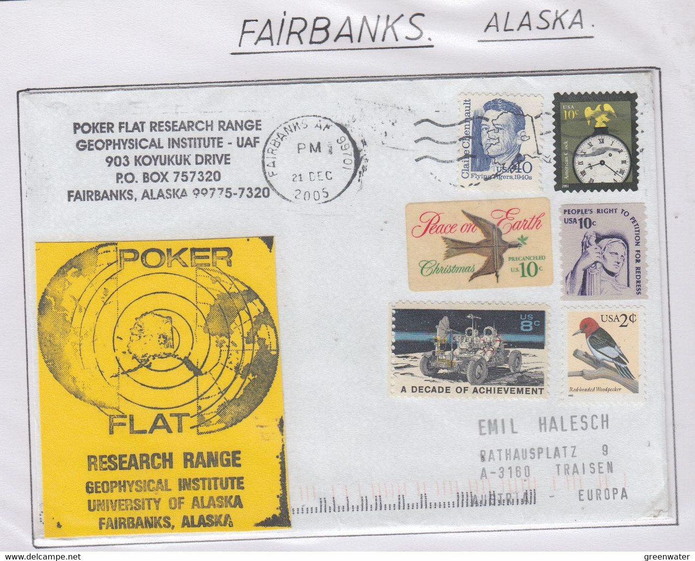 Alaska 2005 Cover Poker Flat Research Range Geophysical Institute Ca Fairbanks  21 DEC 2005 (FB171) - America Del Nord