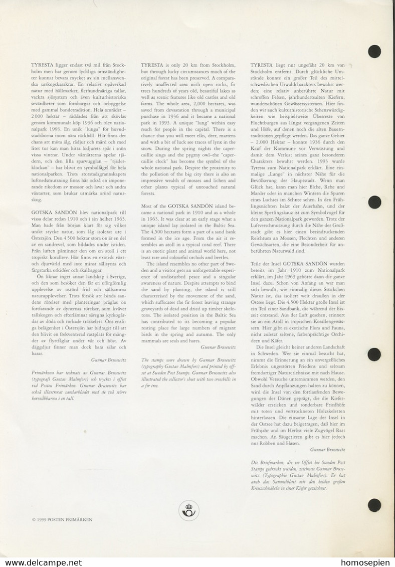 Suède  - Sweden - Schweden Document Philatélique 1999 Y&T N°DP2104b à 2105h - Michel N°PDHB281 *** - EUROPA - Brieven En Documenten