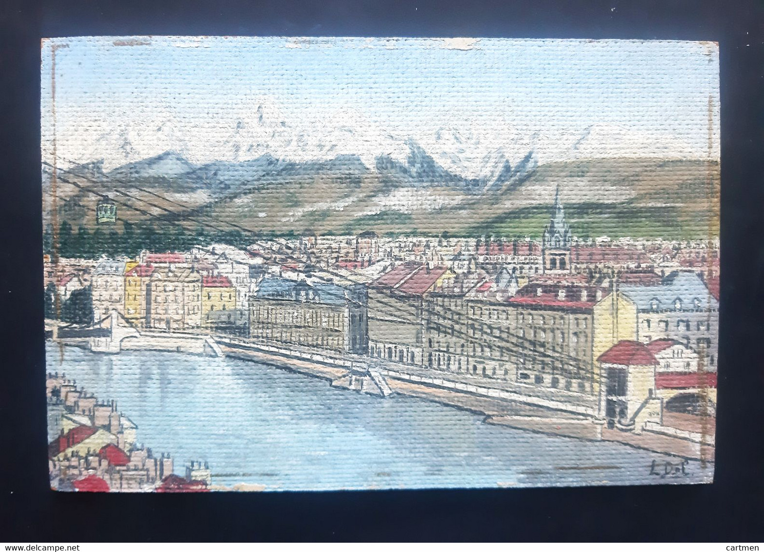 38 GRENOBLE VUE DE GRENOBLE PEINT A L'HUILE SUR PANNEAU LE QUAI DE L'ISERE  SIGNE L DEL - Huiles