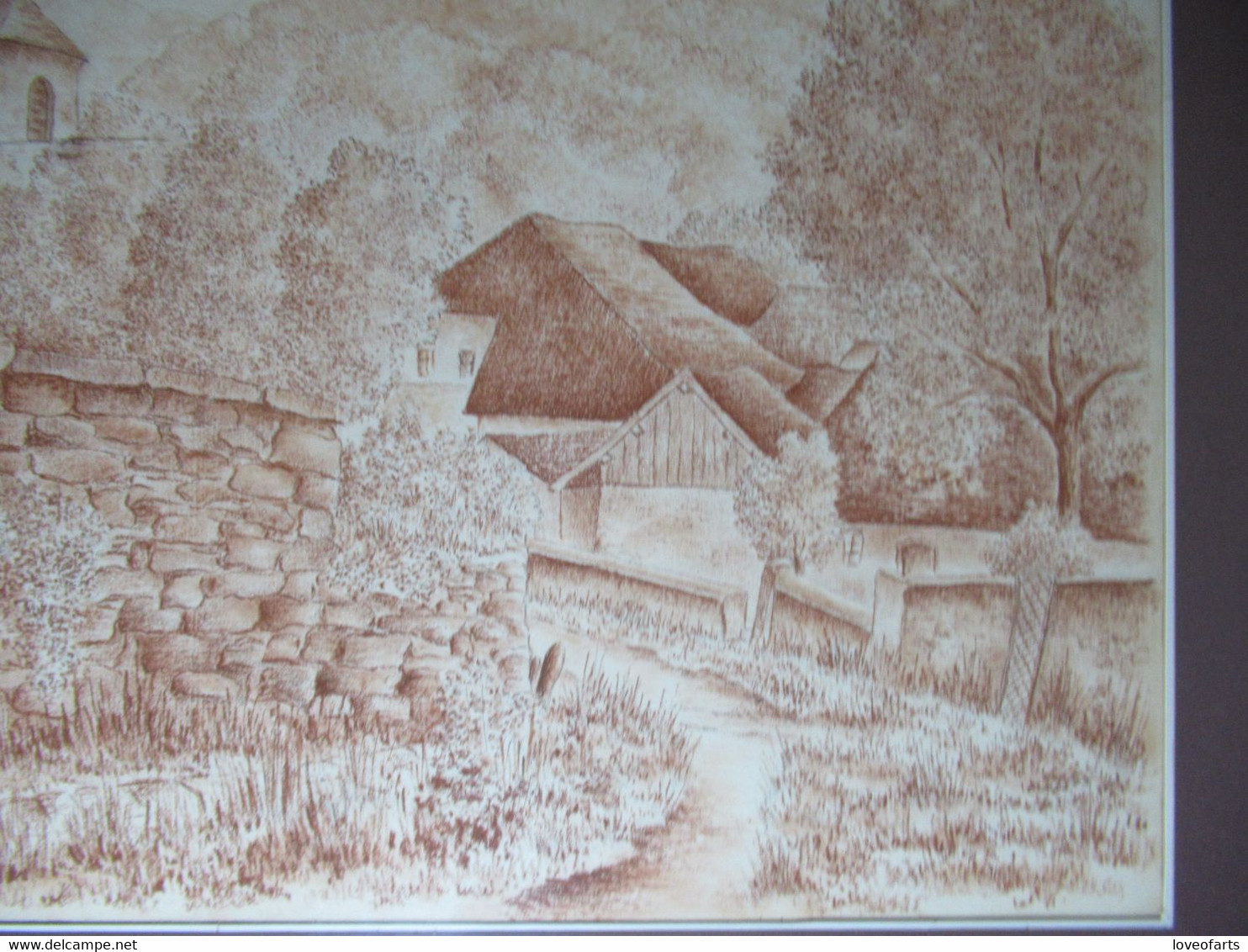 GRAND TABLEAU - VUE D'UN VILLAGE FRANÇAIS - DESSIN AU PASTEL - Pastell