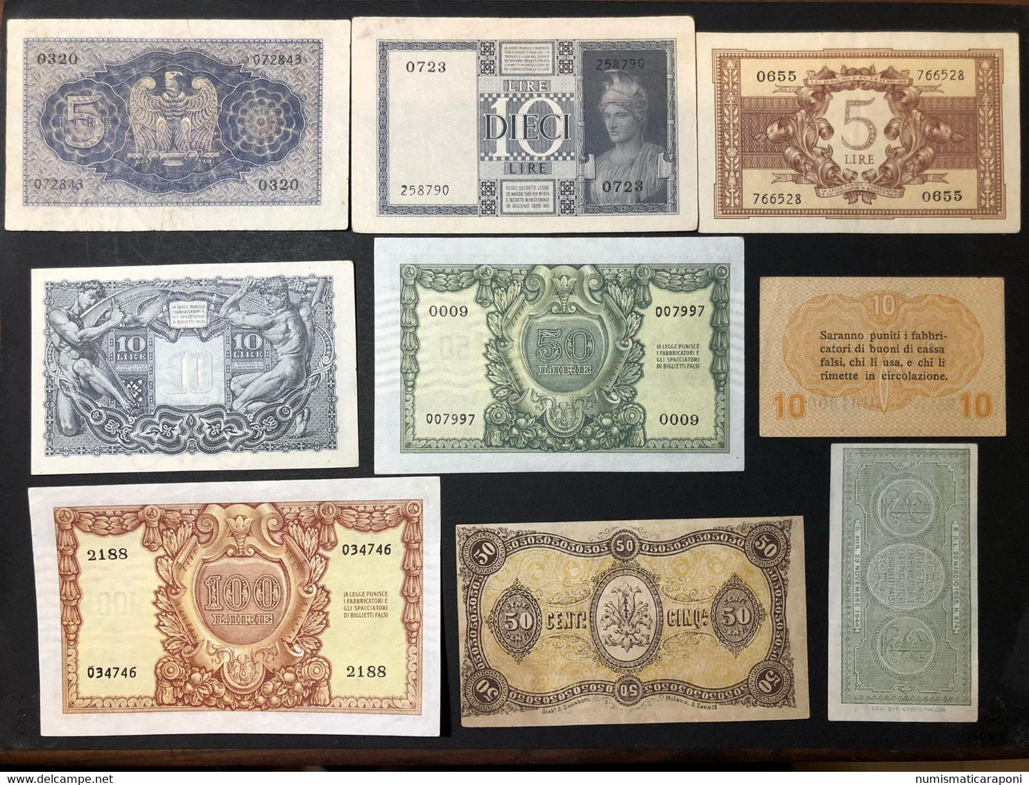Italia Italy 9 Banconote Regno/repubblica Da 10 Cent A 100 Lire Bb/sup LOTTO 1227 - Italië– 5 Lire