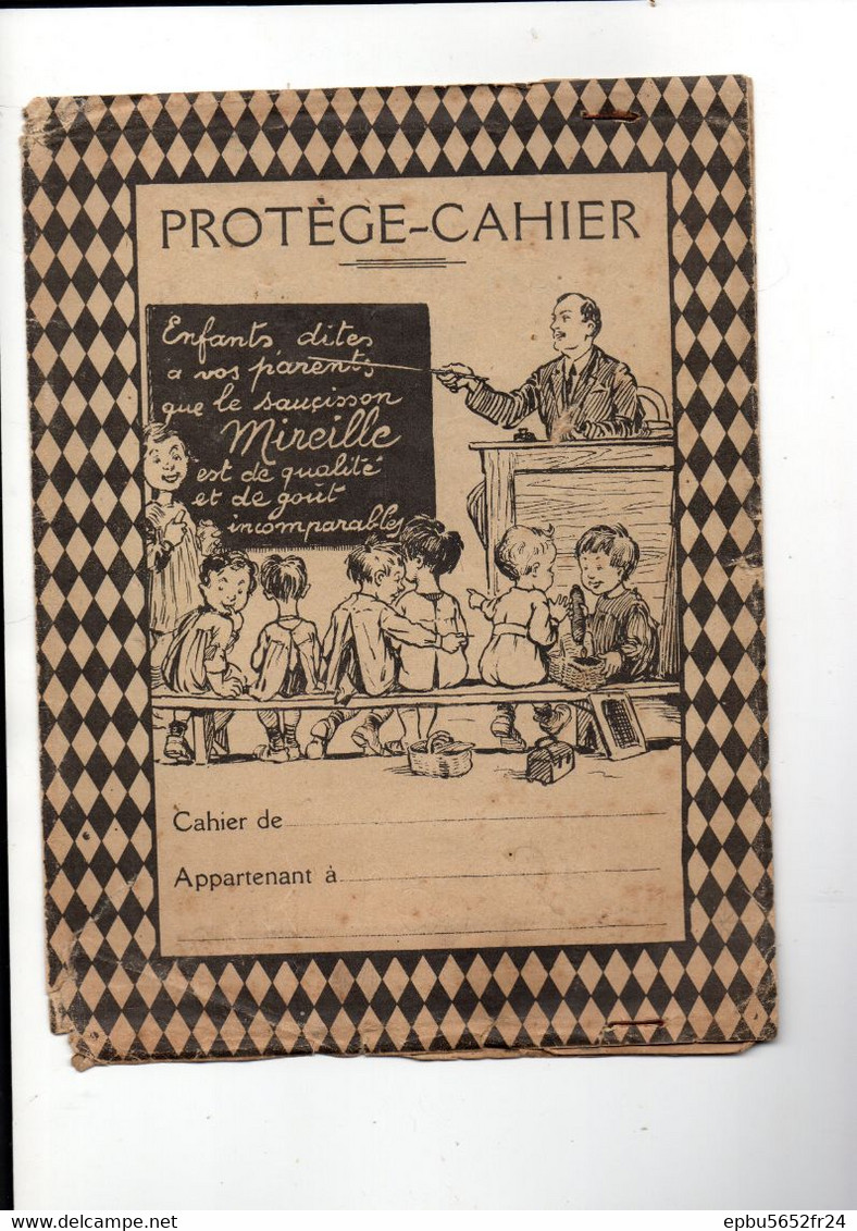 2 Protège-Cahiers Saucisson MIREILLE  élèves Et Maître A L école Tableau, Bancs Et Bureaux - Protège-cahiers