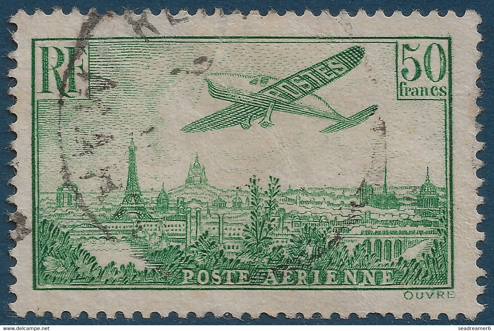 FRANCE Poste Aérienne N°14 50 FR Vert Jaune Oblitéré Tres Frais Signé Calves - 1927-1959 Oblitérés