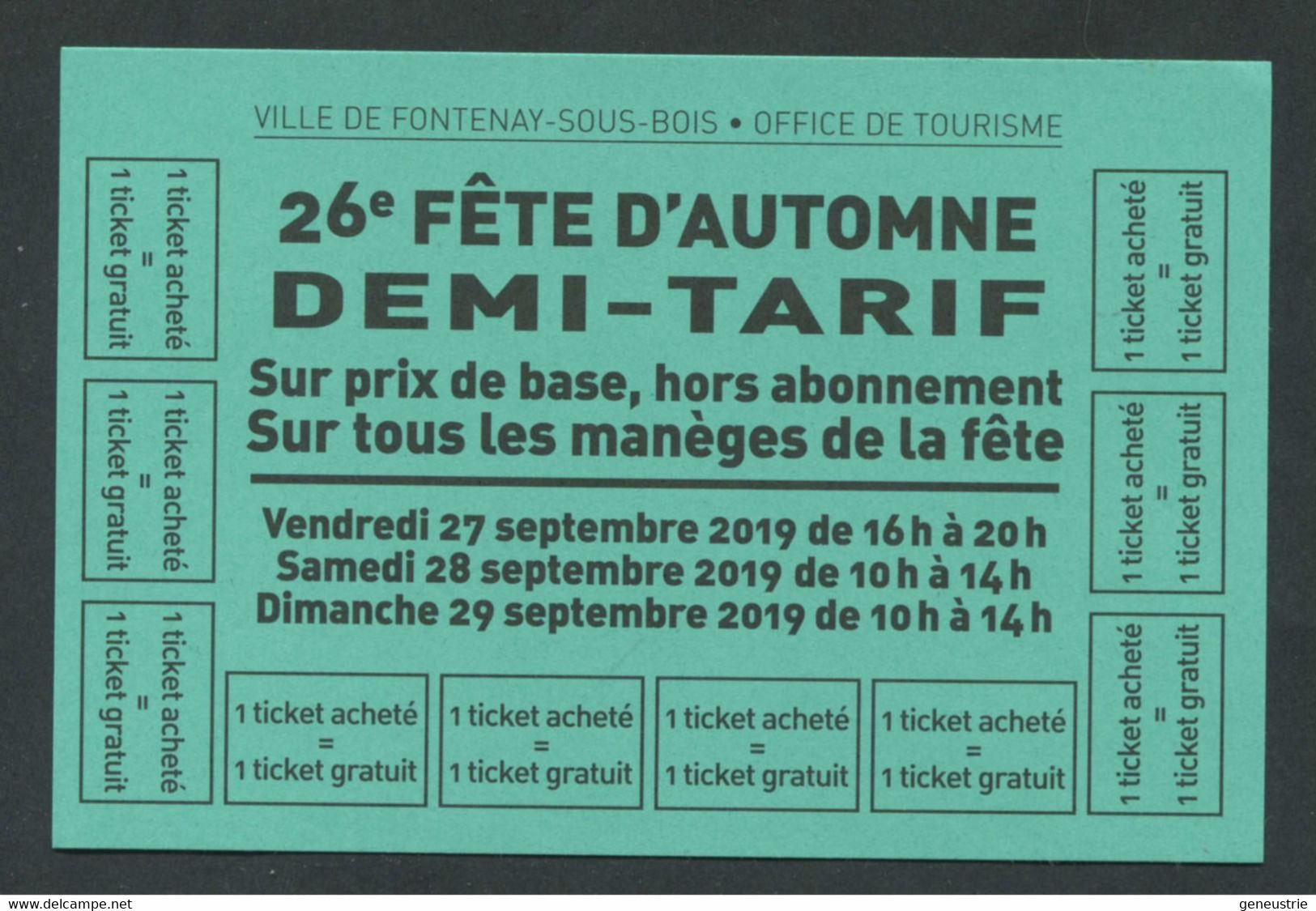 Invitation 26e Fête D'automne De Fontenay-sous-Bois "Demi Tarif" Manège Enfantin - Fête Foraine - Professionnels / De Société