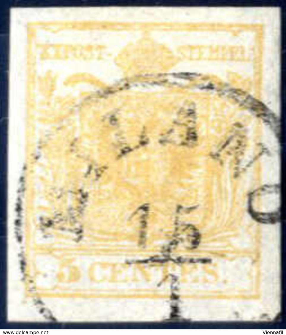 O 1850, 5 Cent. Giallo Arancio Chiaro, Usato, Splendido, Firmato Colla, Sass. 1f / 250,- - Lombardo-Venetien