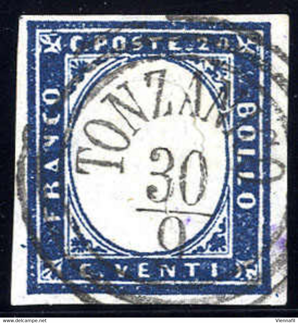 O "TONZANICO 30 / 9", Annullo C3 Su 20 Cent., IV Emissione Di Sardegna, Splendido (Sass. 11P.) - Lombardo-Venetien