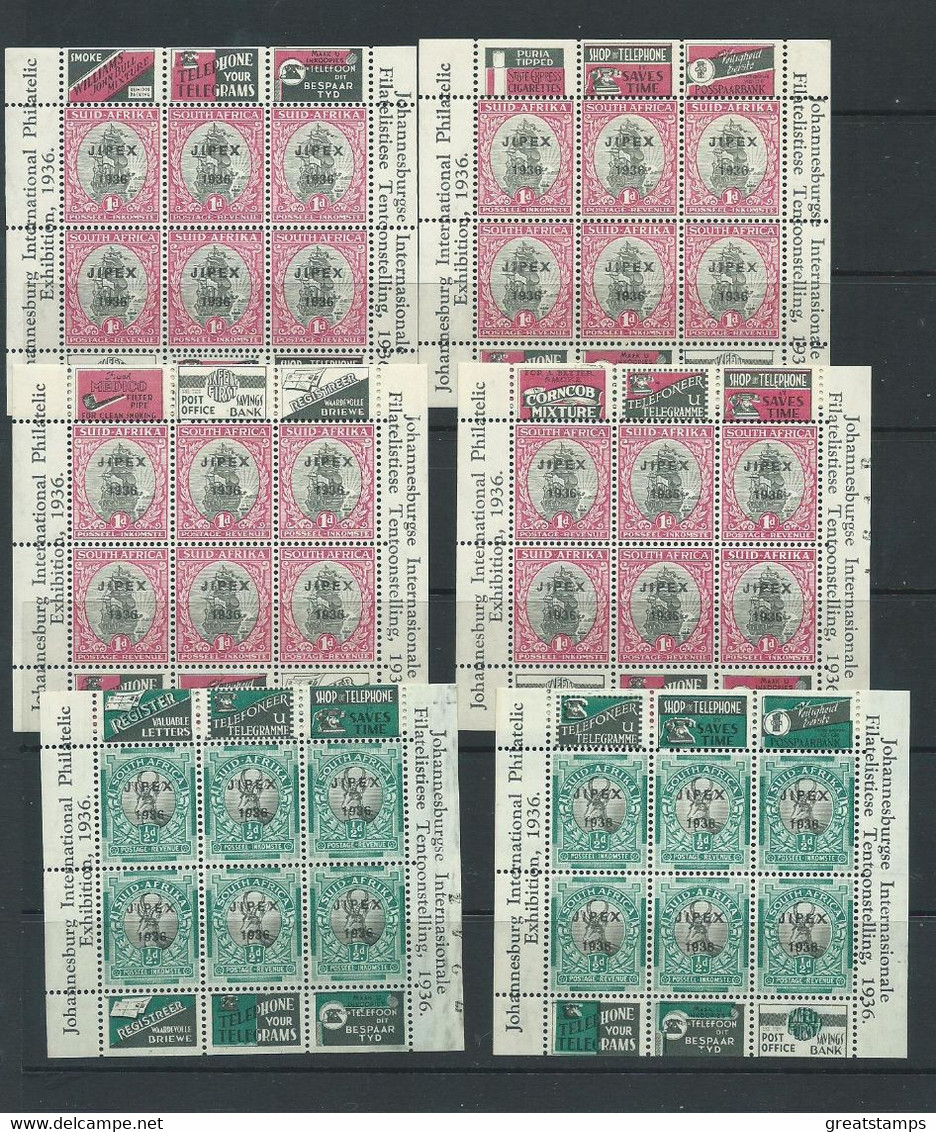 South Africa Sgms69 Sg Ms 70 Mnh 6 Sheets All Different Advert Configuarions Jipex 1936 - Blocchi & Foglietti