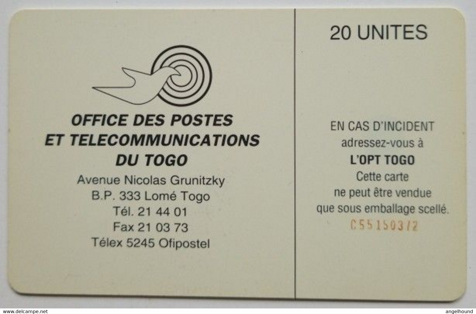 Togo 20 Units " Earth Station 20 -  Reverse 1 " - Togo