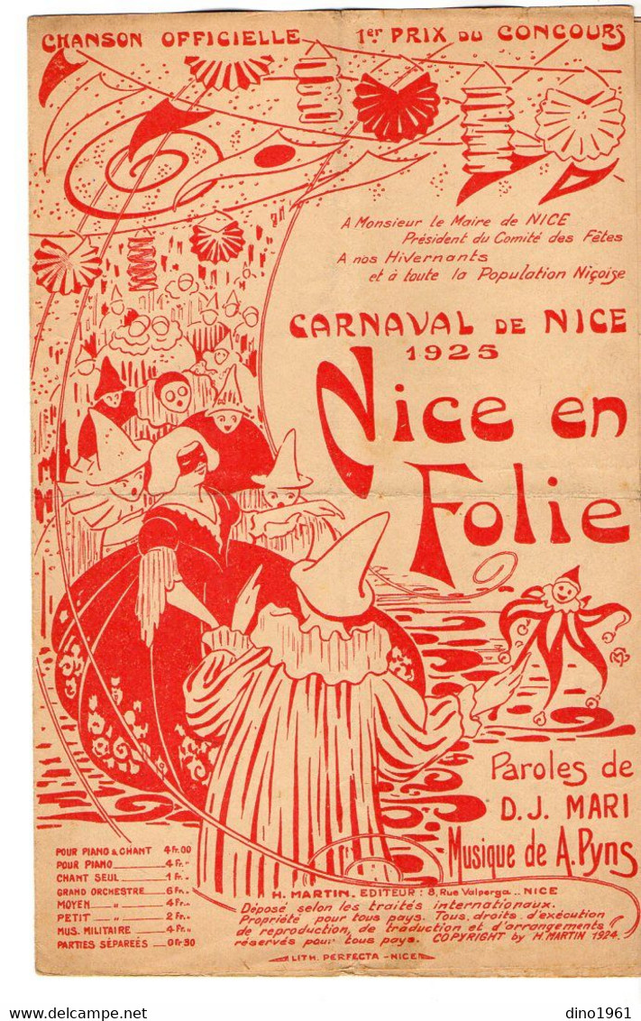 VP20.357 - NICE 1925 - Ancienne Partition Musicale ¨ Nice En Folie & Nice L'Enchantresse ¨ Paroles De D. J. MARI ..... - Scores & Partitions