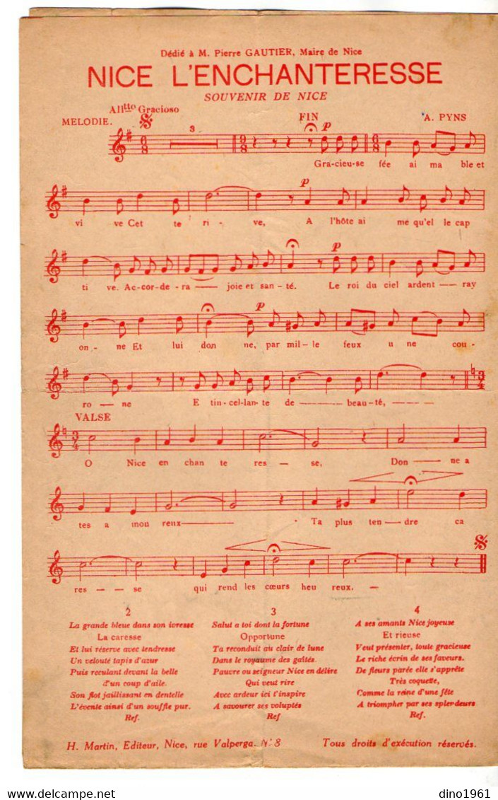 VP20.357 - NICE 1925 - Ancienne Partition Musicale ¨ Nice En Folie & Nice L'Enchantresse ¨ Paroles De D. J. MARI ..... - Noten & Partituren