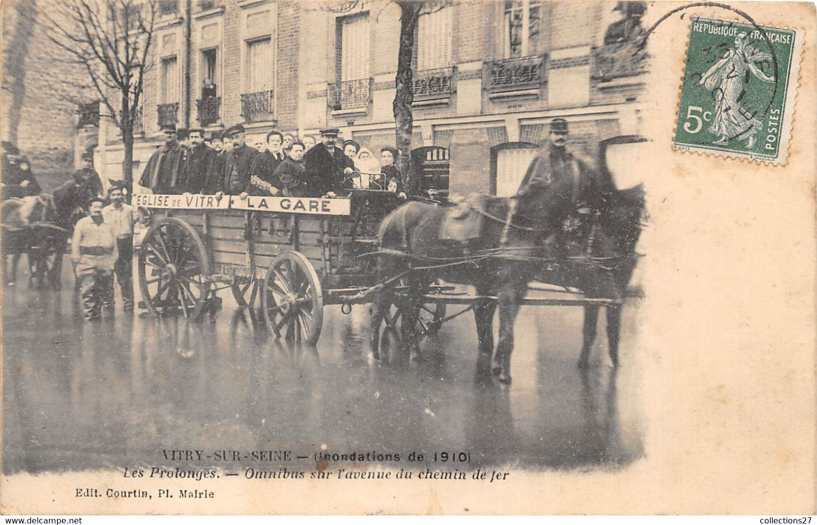 94-VITRY-SUR-SEINE- INONDATION 1910, LES PROLONGES, OMNIBUS SUR L'AVENUE DU CHEMIN DE FER - Vitry Sur Seine
