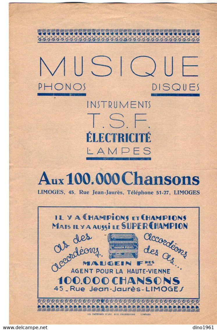 VP20.359 - LIMOGES - Ancienne Partition Musicale ¨ Le Beau Danube Bleu ¨ Célèbre Valse Viennoise De Johann STRAUSS - Noten & Partituren