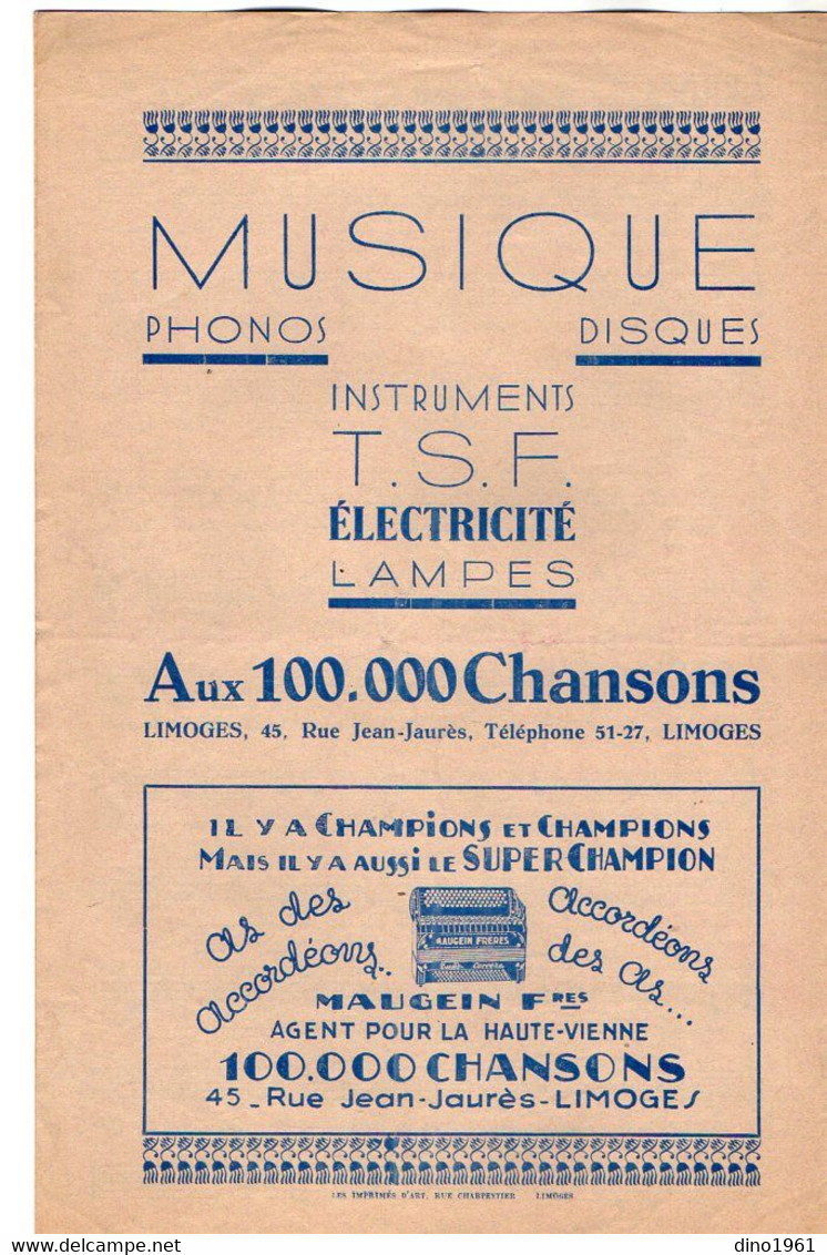 VP20.359 - LIMOGES - Ancienne Partition Musicale ¨ Le Beau Danube Bleu ¨ Célèbre Valse Viennoise De Johann STRAUSS - Partitions Musicales Anciennes