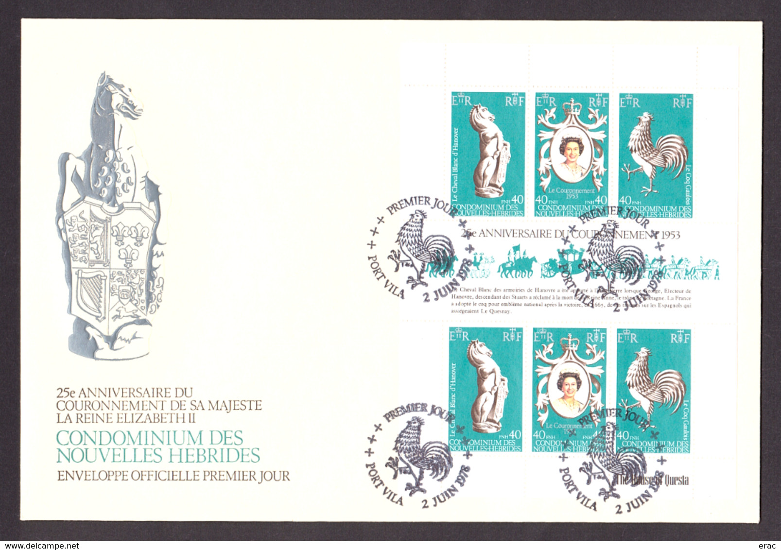 Nouvelles-Hébrides - Enveloppe Officielle 1er Jour - BF 1 - 25 Ans Couronnement Elisabeth II - Brieven En Documenten