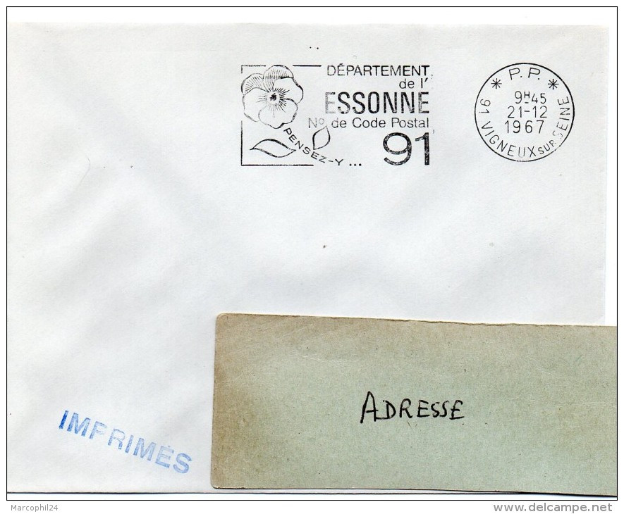 ESSONNE - Dépt N° 91 = VIGNEUX Sur SEINE 1967 = FLAMME PP Codée = SECAP  ' N° De CODE POSTAL / PENSEZ-Y ' - Postcode