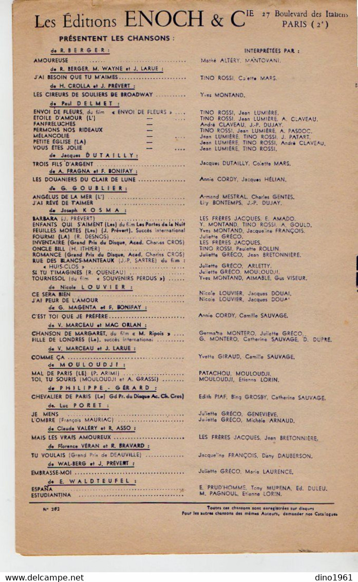 VP20.361 - PARIS - Ancienne Partition Musicale ¨ Les Douaniers Du Clair De Lune ¨ Paroles De F.BONIFAY / Musique FRAGNA - Spartiti