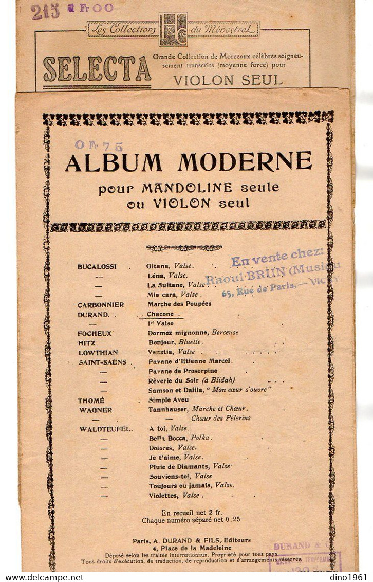 VP20.362 - PARIS - Ancienne Partition Musicale X 6 Pour Violon Ou Mandoline / Librairie R. BRUN à VICHY - Spartiti