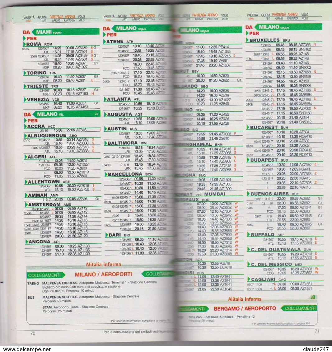 Alitalia Easy Timetable - Orario Generale Periodo Jun 16 Oct 25 2003 - Horarios