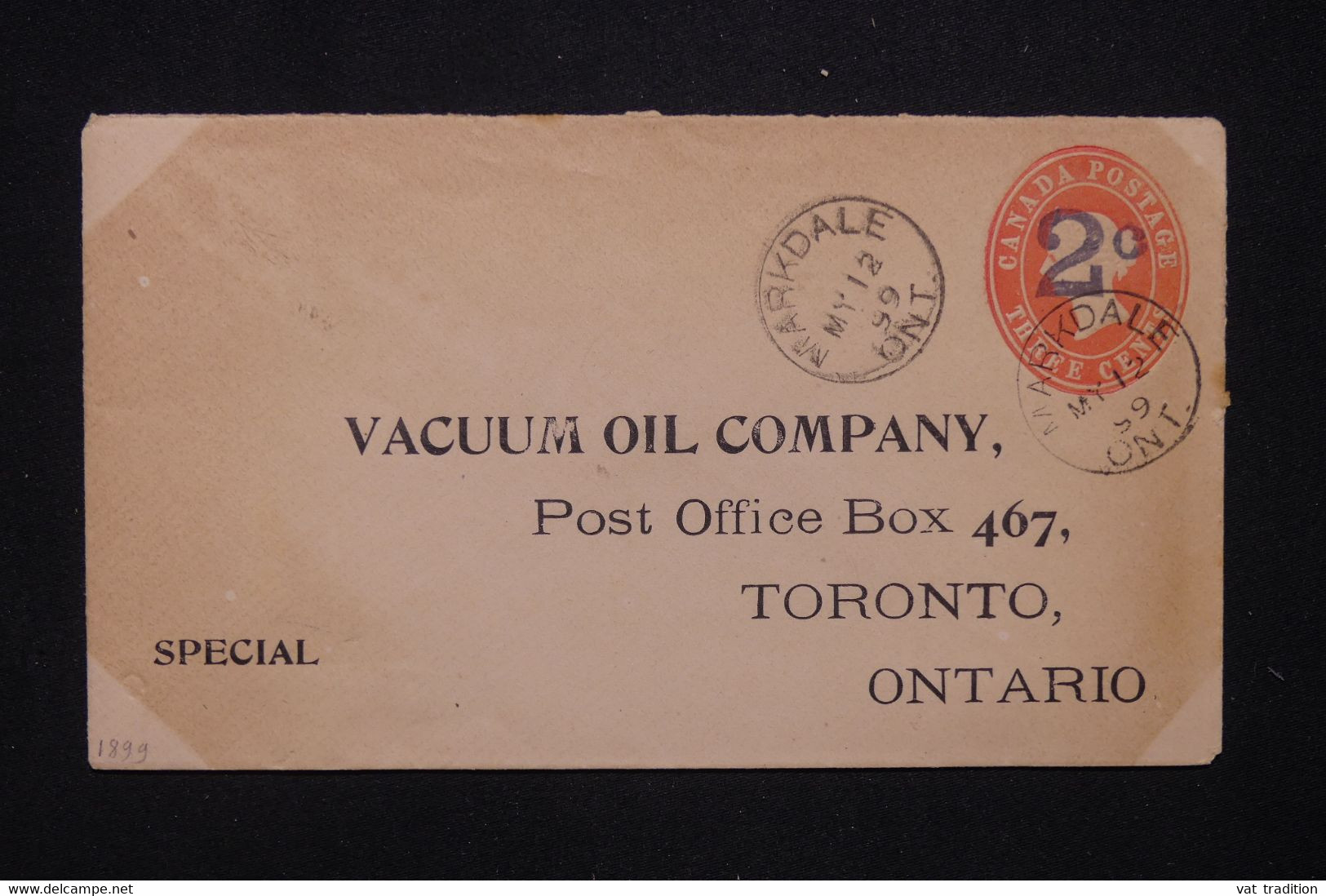 CANADA - Entier Postal Victoria Surchargé, De Markdale Pour Toronto En 1899 - L 130080 - 1860-1899 Reign Of Victoria