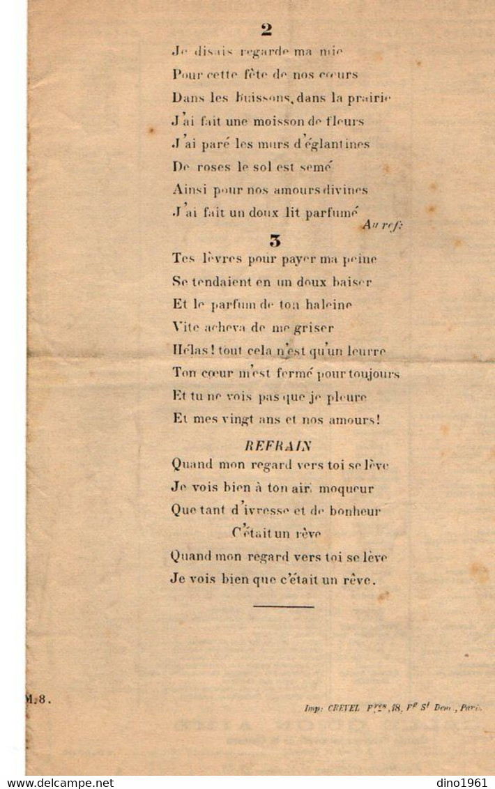 VP20.364 - PARIS X NANTES - Ancienne Partition Musicale ¨ C'était Un Rêve ¨ Paroles De H. DRUCKER / Musique De G. MAQUIS - Noten & Partituren