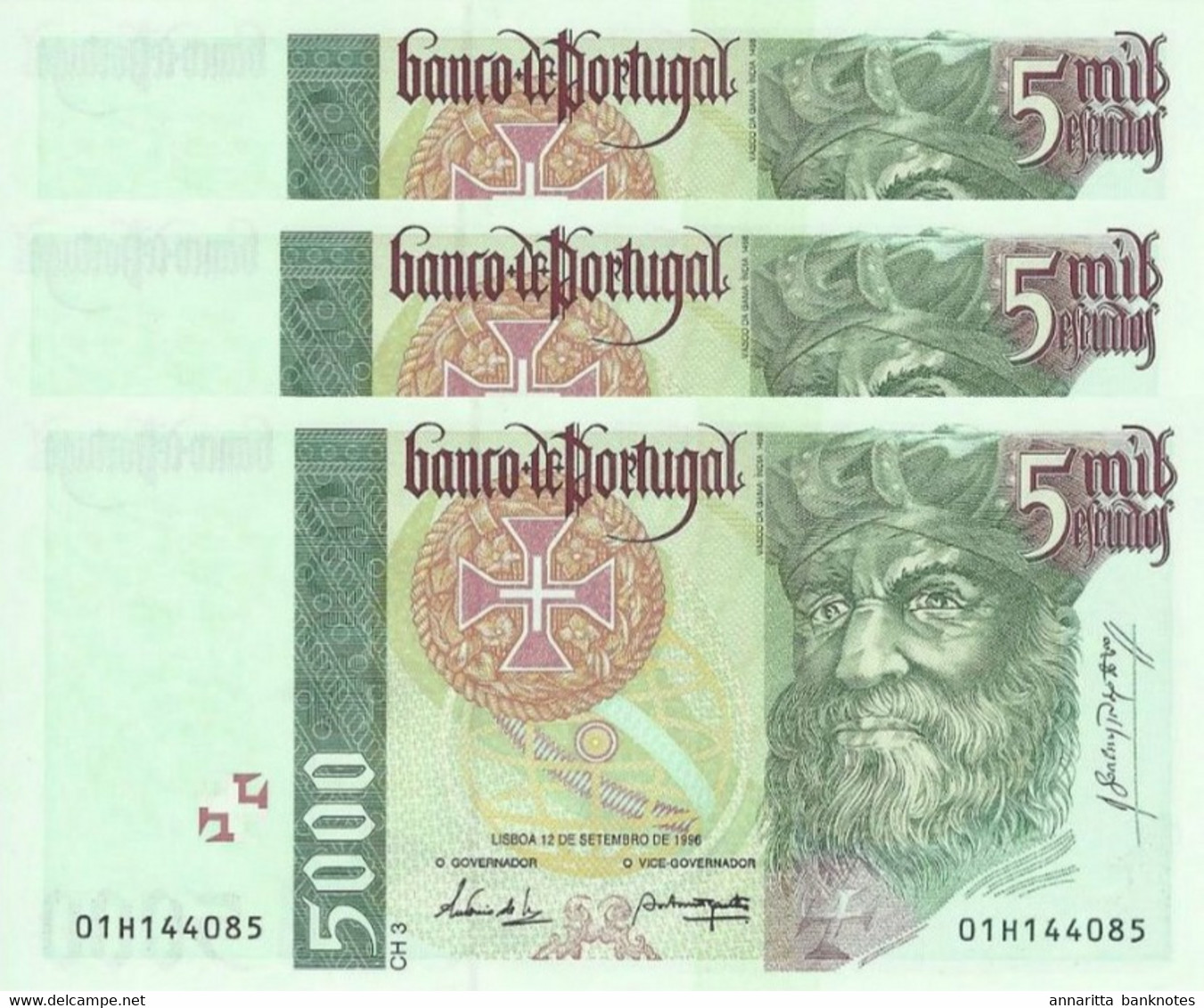 Portugal 5000 Escudos 12.9.1996, Rare Serie UNC, P-190b, 3 Pcs - Portugal