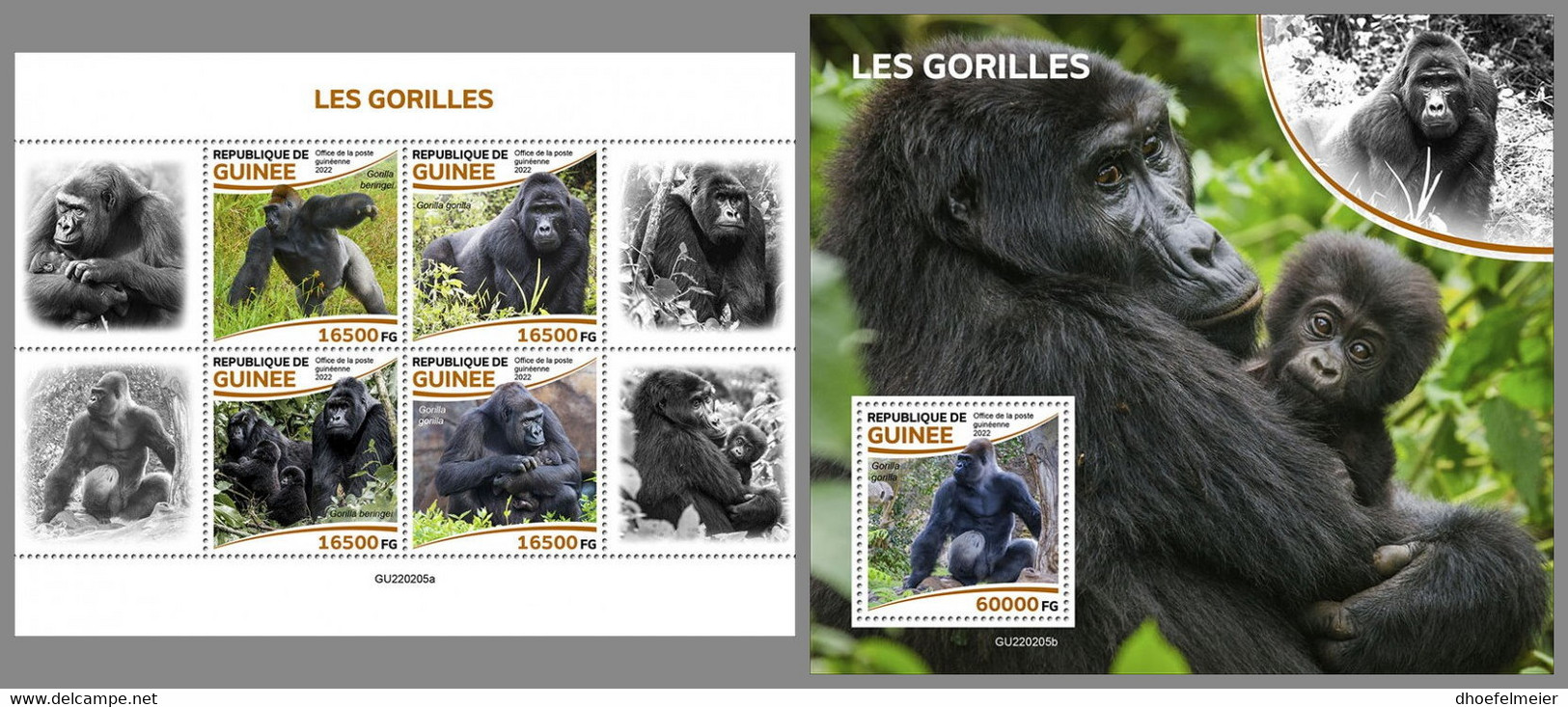 GUINEA REP. 2022 MNH Gorillas Gorilles M/S+S/S - OFFICIAL ISSUE - DHQ2233 - Gorilla's