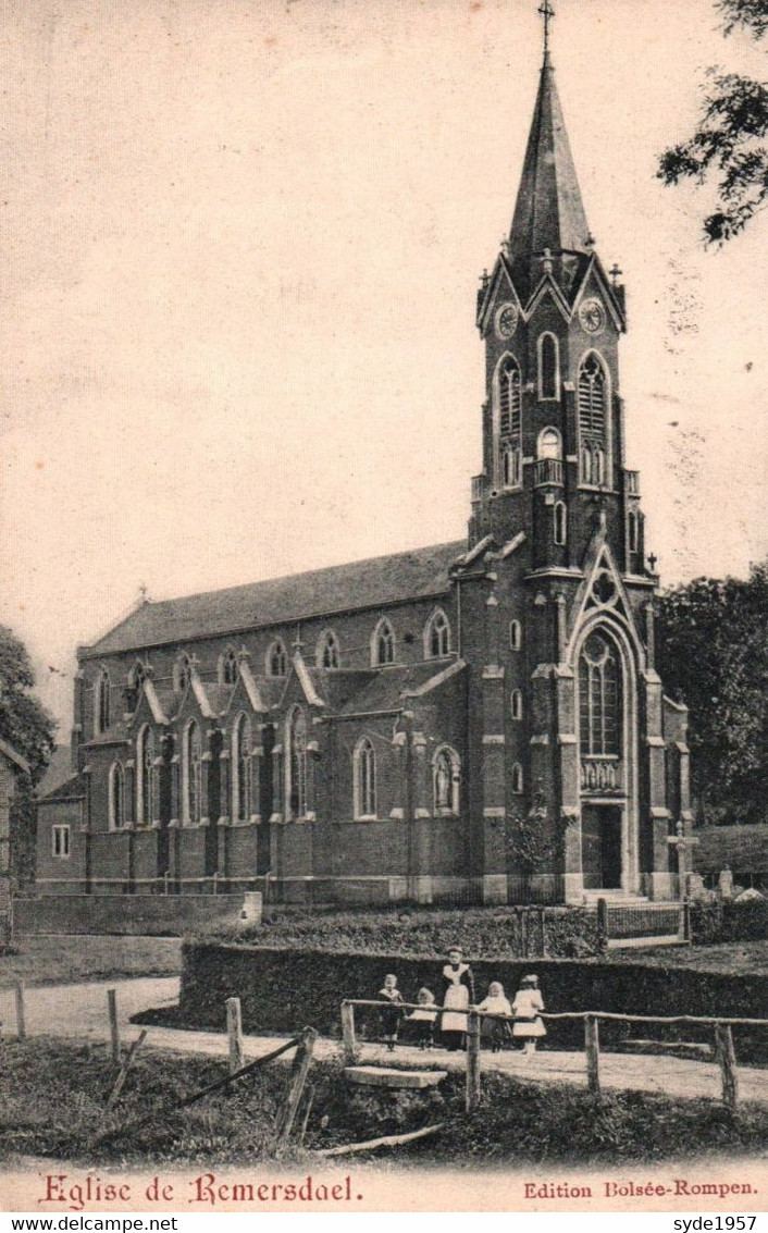 REMERSDAEL L église (début 1900), Non Circulée, Animée (enfants..) édition Bolsée-Rompen - Fourons - Voeren