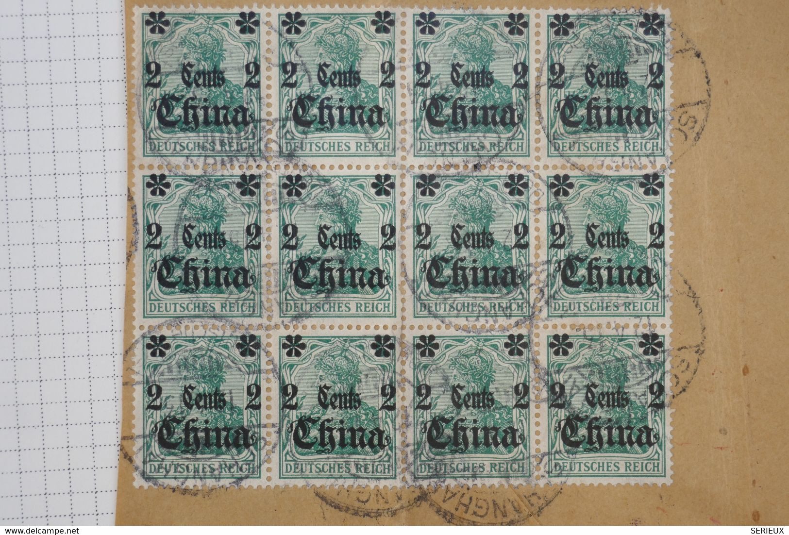 C   CHINA  BLOC DE 12 TP SUR LETTRE RARE RECOM.  1913 SHANGHAI  A  WIEN AUSTRIA  +AFFR.  PLAISANT - Altri & Non Classificati