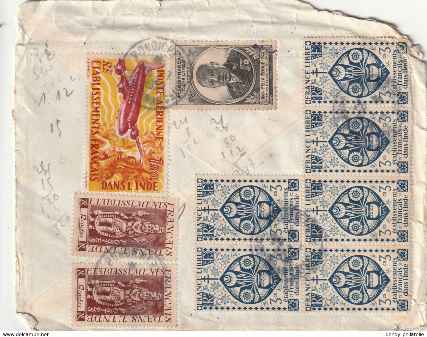 Lettre D Inde A Destination De La France Taxée Et Réexpédié 3 Fois RRR - Storia Postale