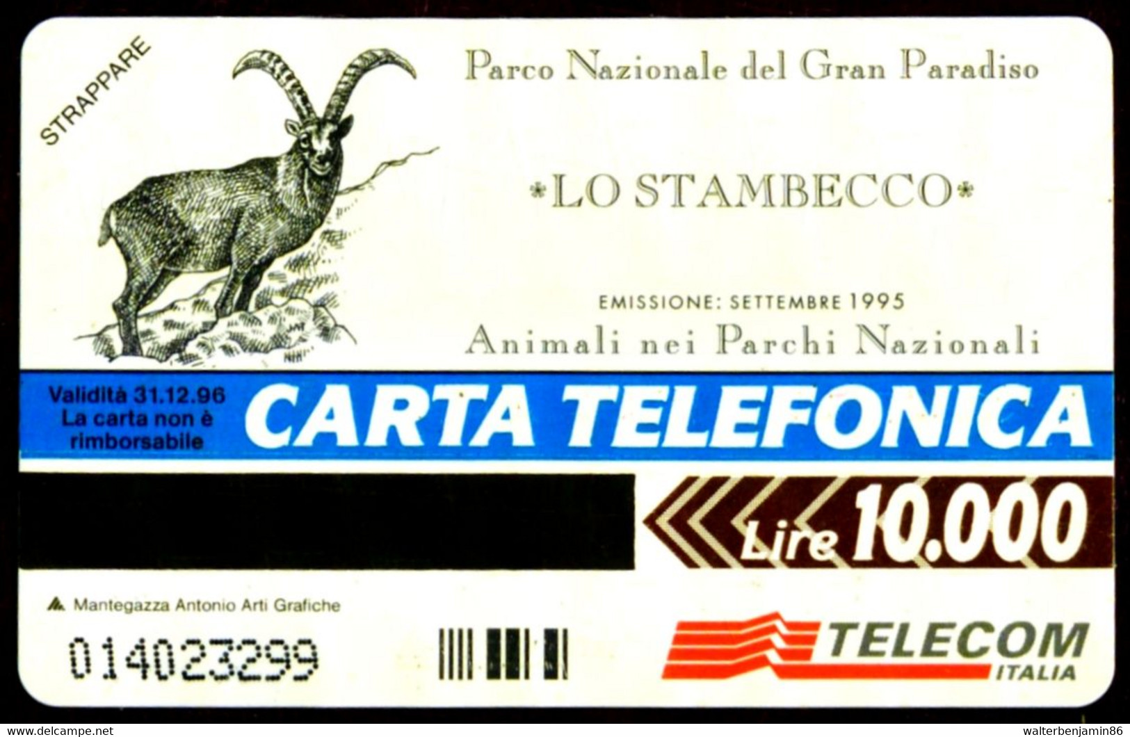 G 442 C&C 2493 SCHEDA TELEFONICA NUOVA MAGNETIZZATA ANIMALI NEI PARCHI STAMBECCO VARIANTE FALLE ROSA - Erreurs & Variétés