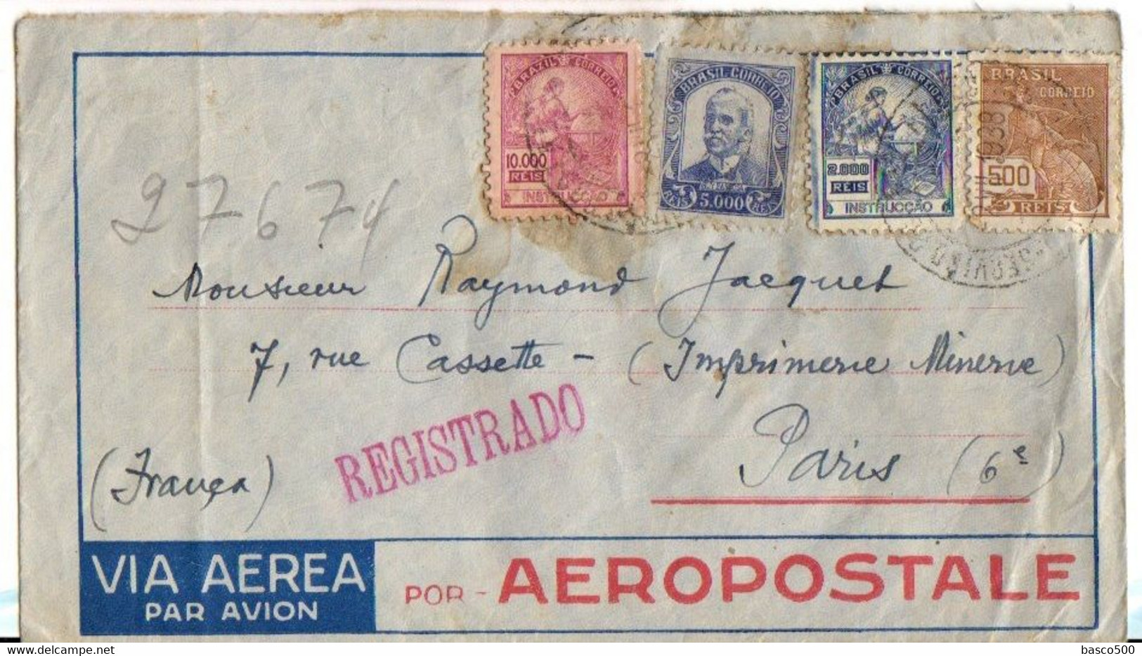 1938 - Lettre Recommandée AEROPOSTALE De RIO Vers PARIS - Poste Aérienne