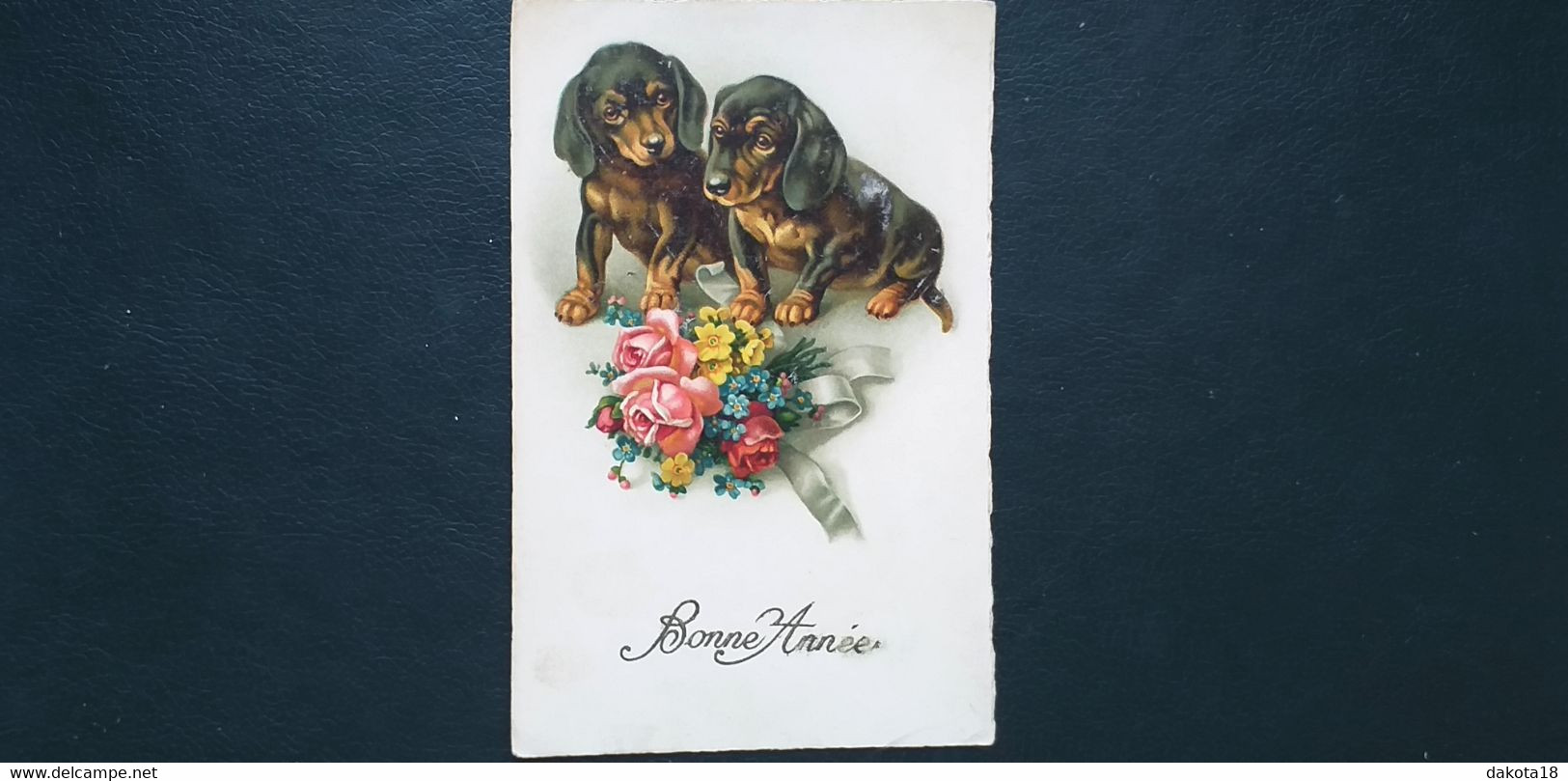 Fantaisie ,chiens ,les  Deux Jeunes Teckels Et Leur Bouquet - Dogs