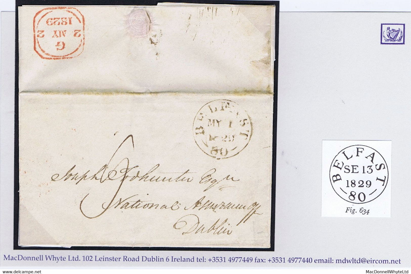 Ireland Belfast 1829 Letter To Dublin At "9' 65 To 95 Miles, With Large BELFAST/80 Mileage Cds For MY 1 - Prefilatelia