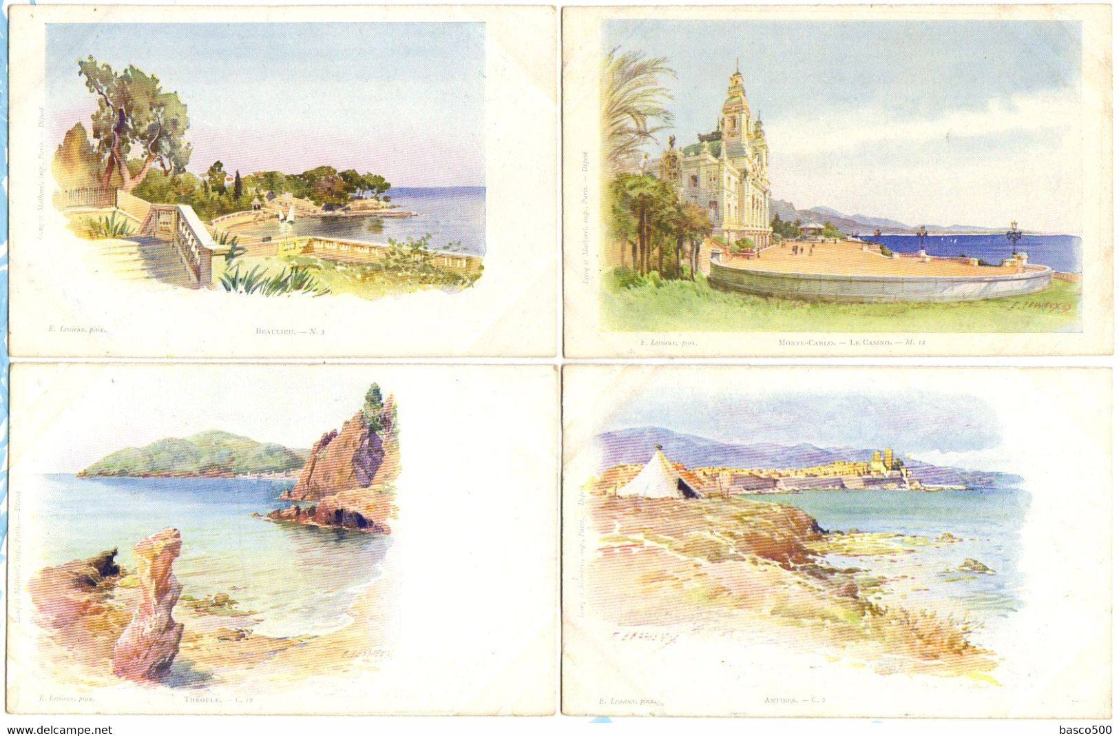 Illustrateur LESSIEUX : 14 Cartes Anciennes Thème "COTE D'AZUR" - Lessieux