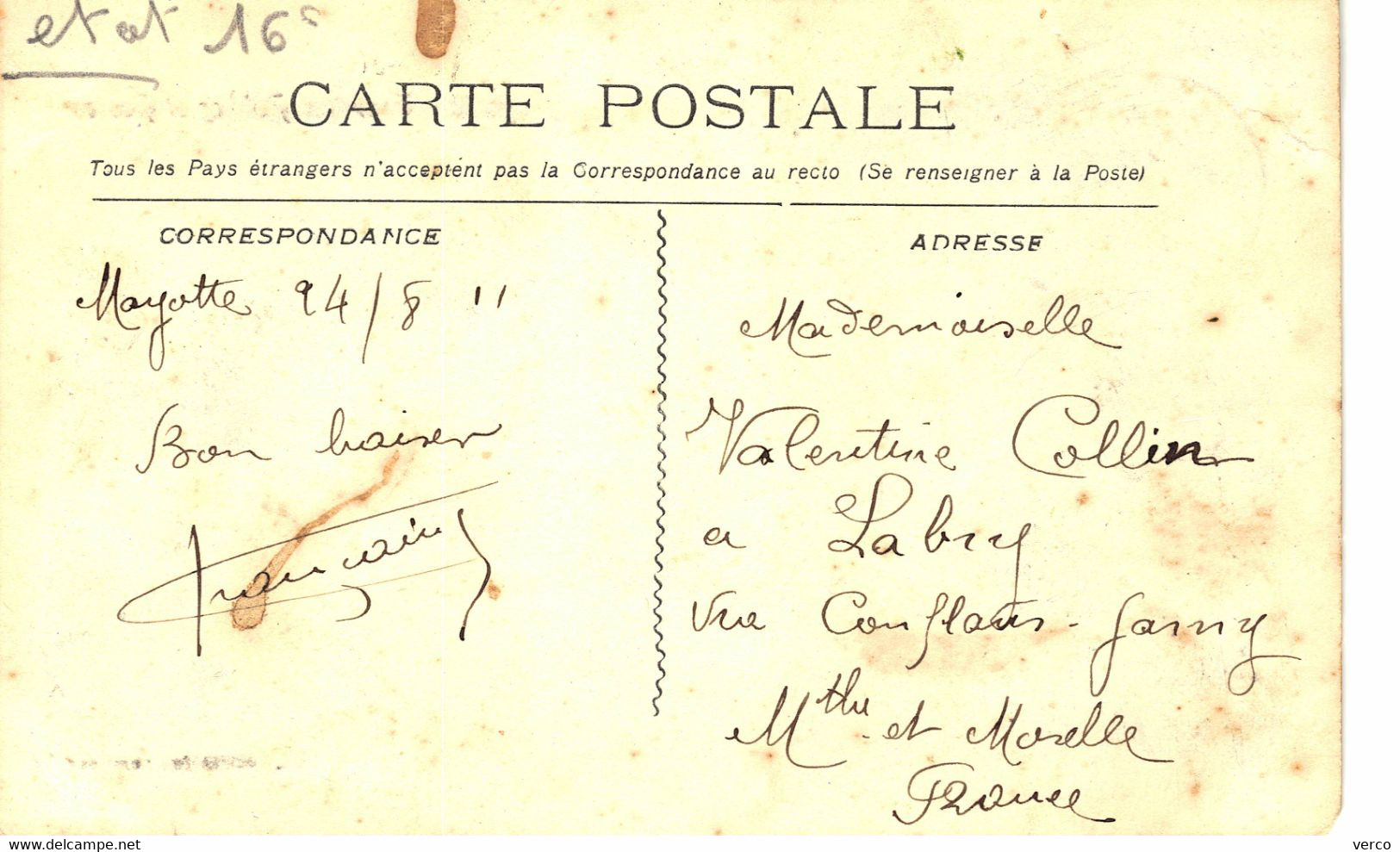 Carte POSTALE  Ancienne De MAYOTTE - Travaux Publics & Poste - Mayotte