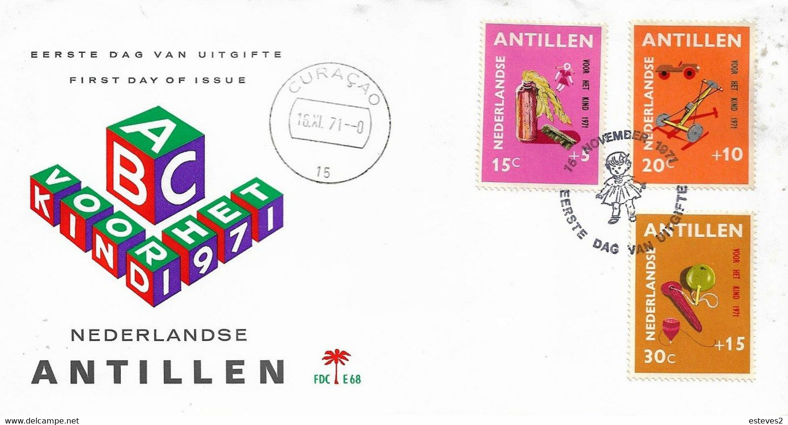 Netherlands Antilles 1971 FDC  , Homemade Toys , Doll , Spinning Top , - Poupées