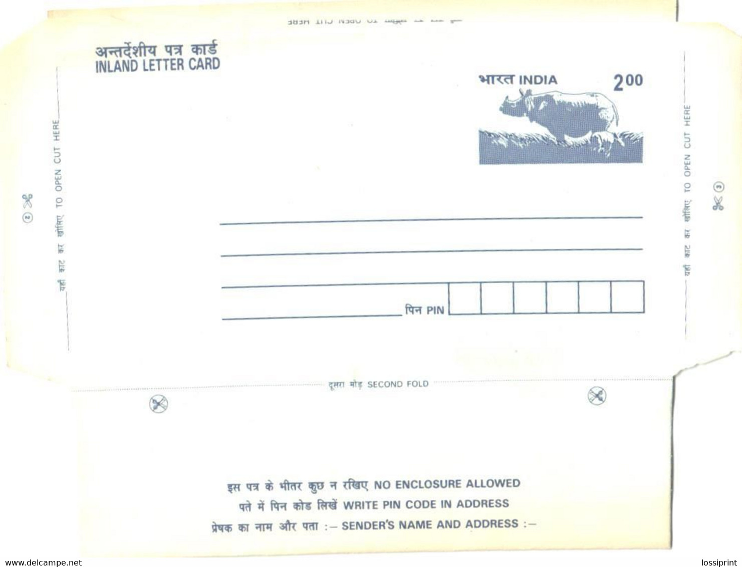 India:Unused Inland Letter Card, Rhinoceros - Airmail