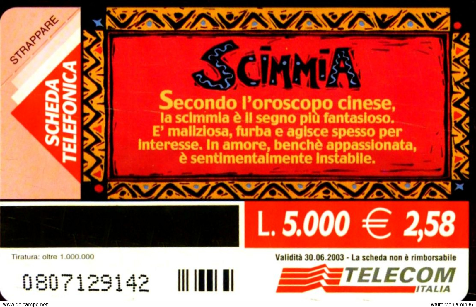 G 1356 C&C 3440 SCHEDA TELEFONICA NUOVA MAGNETIZZATA OROSCOPO CINESE SCIMMIA VARIANTE OCR 22/23 MM - Erreurs & Variétés