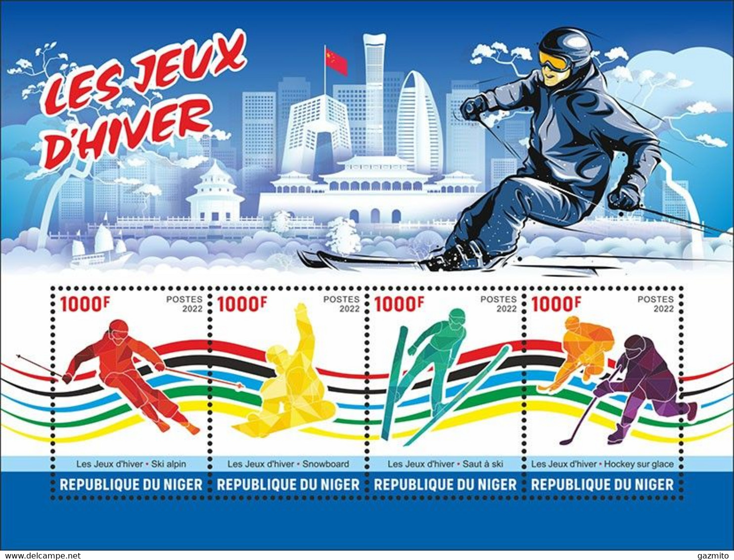 Niger 2022, Olympic Games In Benjing, Hockey, Skiing, 4val In BF - Invierno 2022 : Pekín