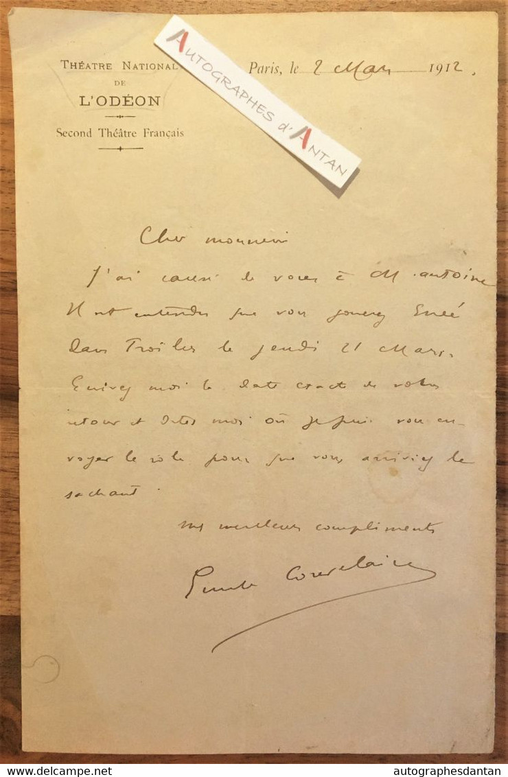 L.A.S 1912 Emile COUVELAINE - Théâtre National De L'Odéon - Lettre Autographe - Actors & Comedians