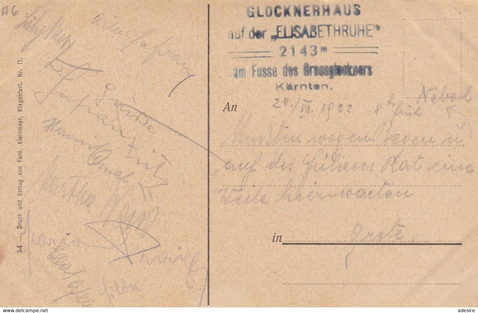 GLOCKNERHAUS GROSSGLOCKNER - Litho-Karte Mit Sonderstempel, 1922 ... - Gars Am Kamp